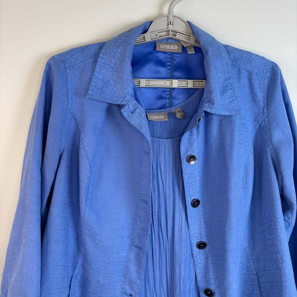 Chico's tank and jacket set womens M blue crepe tank and animal print jacket
